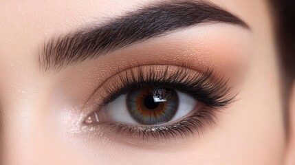 Obraz premium Close-Up View of Beautiful Eye with Makeup and Long Eyelashes