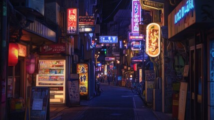 Neon Lights in a Japanese Alleyway