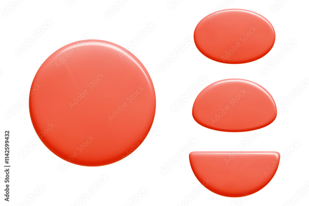 Poster text banner shapes collection in glossy coral color. round, oval, semicircle 3d vector elements. mod
