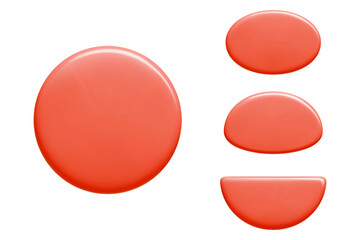 Text banner shapes collection in glossy coral color. Round, oval, semicircle 3d vector elements. Modern geometric design templates for speech bubbles, labels or web buttons mockup.