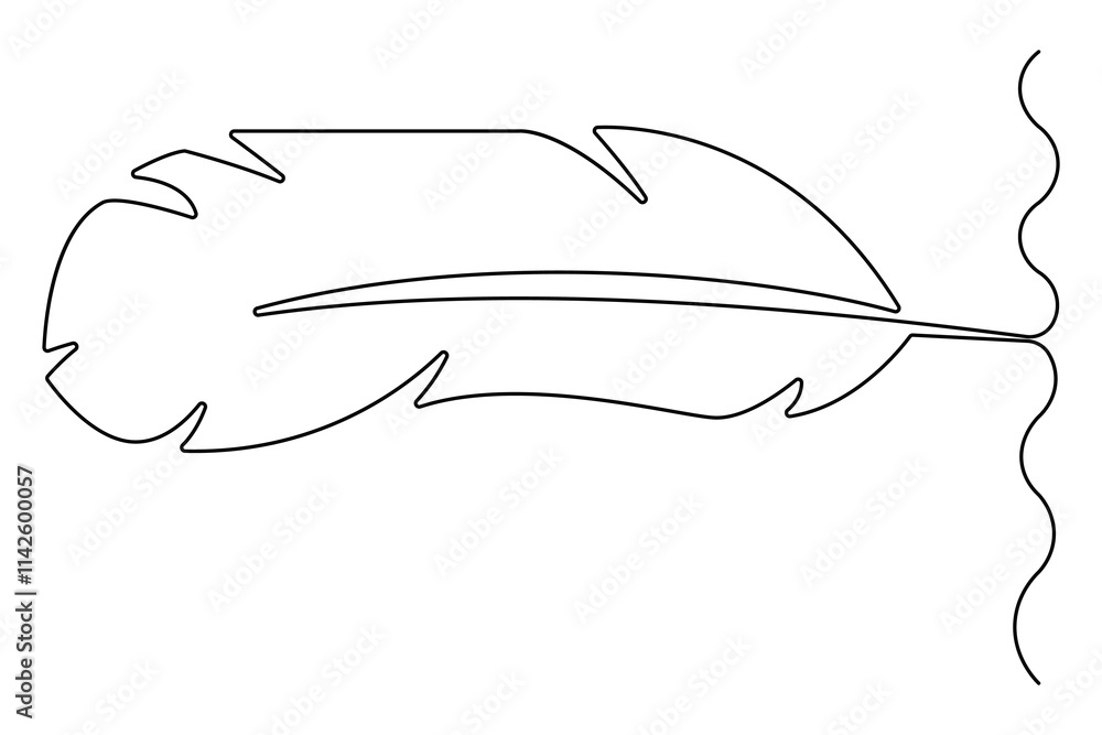 Fototapete bird feather continuous one line drawing of bird feather icon isolated on white background vector il