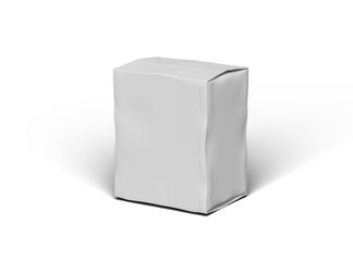 Rendered image of a small white rectangular dented box on a light background