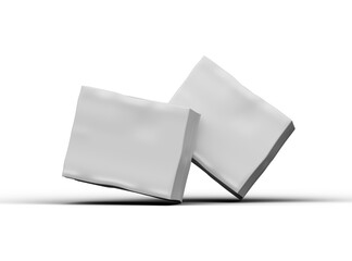 Rendered image of a small white rectangular dented box on a light background