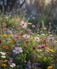Whimsical and dreamy composition of wildflowers, wildflowers, abstract, vibrant