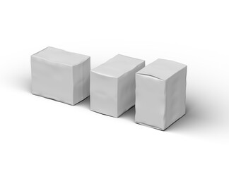 Rendered image of a small white rectangular dented box on a light background