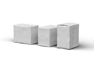 Rendered image of a small white rectangular dented box on a light background