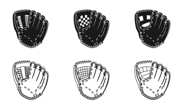baseball gloves set with different model and type. vector illustration isolated on white background.