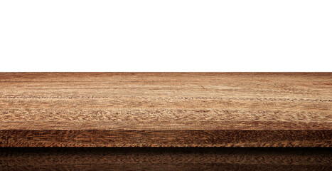 empty wooden table top isolated on white background, used for montage your products