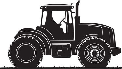 Modern Farm Tractor Silhouette graphic vector black and white