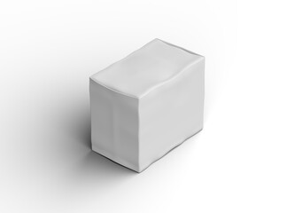 Rendered image of a small white rectangular dented box on a transparent background