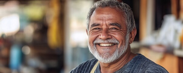 Portrait of a happy senior carpenter smiling at workshop