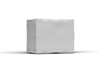 Rendered image of a small white rectangular dented box on a transparent background