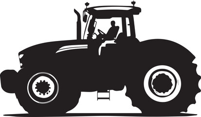 Modern Farm Tractor Silhouette graphic vector black and white