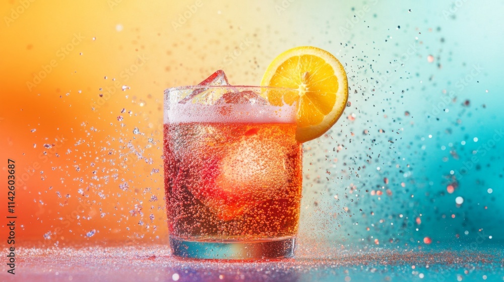 Aufkleber refreshing citrus drink in sparkling glass with lemon slice