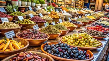 Obraz premium French Market Delicacies: Olives, Tapenade, & Garlic in Bedoin