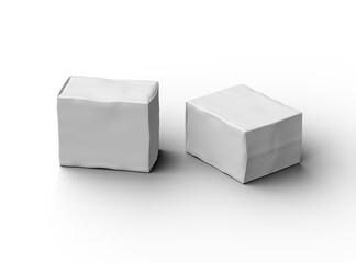 Rendered image of a small white rectangular dented box on a transparent background