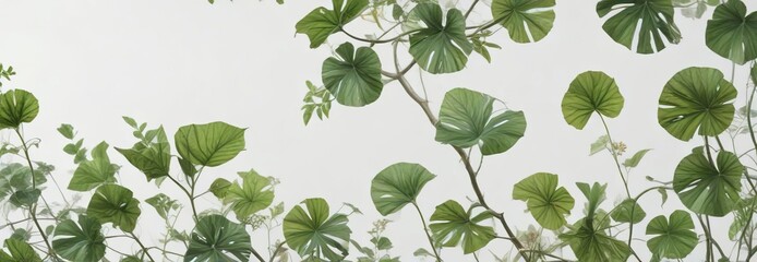 Wild morning glory leaves jungle vines tropical plant isolated on white background, jungle vines, clipping path, leaves, white background