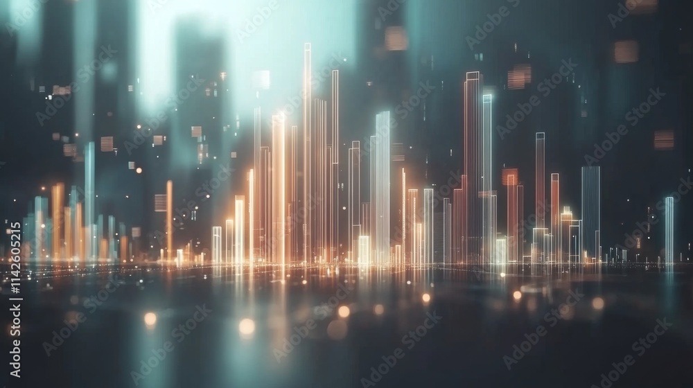 Poster abstract futuristic cityscape with vibrant light patterns and depth