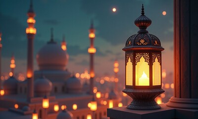 Obraz premium Arabian nights ornate lantern glowing interior intricate Islamic