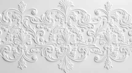 White ornate embossed floral pattern, decorative relief texture.