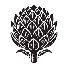 Artichoke Silhouette Vector Illustration, Solid White Background.