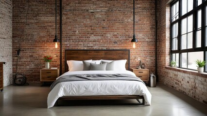 Industrial Style - Industrial Concept Bedroom Interior Design - Hotel Bedroom - Apartment Bedroom Interior - Interior Design

