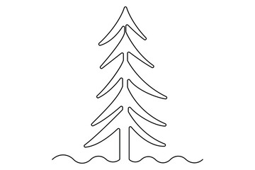 Winter tree Continuous one line drawing on on white background. Vector illustration
