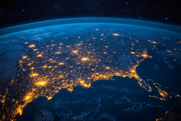 Obraz premium America at night city electric lights earth aerial view