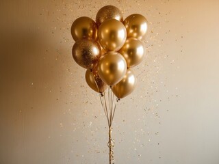 Glimmering Gold Balloons with Confetti on a Warm Background
