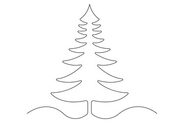 Winter tree Continuous one line drawing on on white background. Vector illustration
