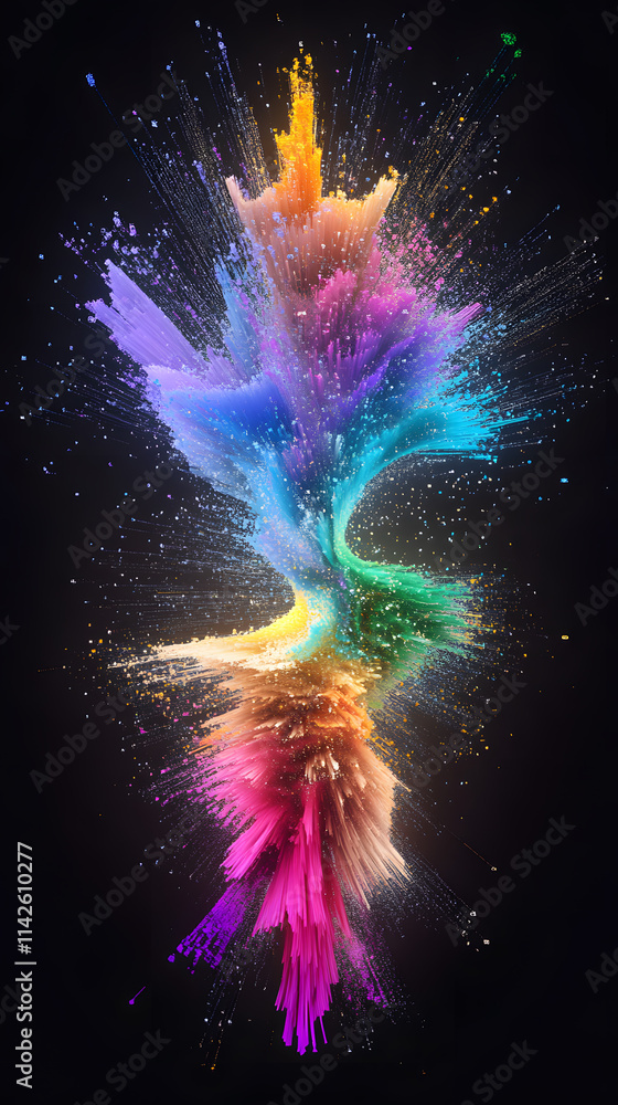 Poster vibrant color explosion art abstract design digital creation dark background close-up view energy an