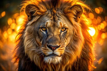 Fototapeta premium Furious Lion Portrait, Angry Lion Photography, Wildlife Closeup, Majestic Beast, Roaring Lion Image, Savage Cat