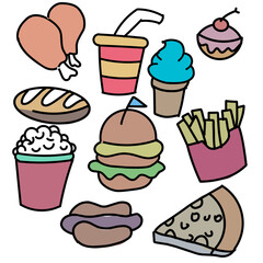 hand drawn cute food elements