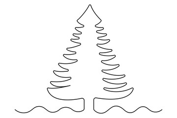 Winter tree Continuous one line drawing on on white background. Vector illustration
