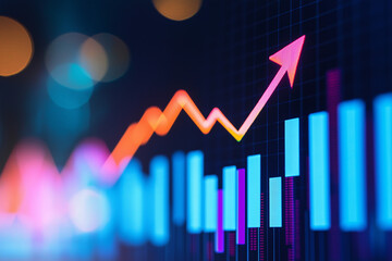 A financial graph with a upward arrow showing growth
