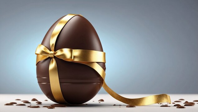 chocolate easter egg with golden ribbon