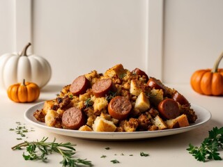 Fototapeta premium Savory Sausage Stuffing Perfect for Your Thanksgiving Dinner Experience