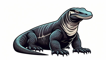 Obraz premium A striking illustration of a Komodo dragon, showcasing its powerful physique and detailed scales.