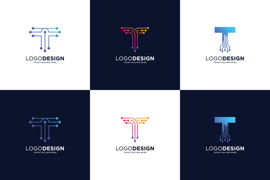 Letter T Connection Logo Design Collection