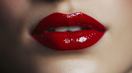 Fototapeta premium Close-up of Glossy Red Lips with Soft Focus and Natural Light