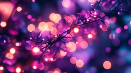 Illuminated Branch with Pink and Purple Lights