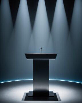 Futuristic Podium with Dramatic Lighting for Presentations