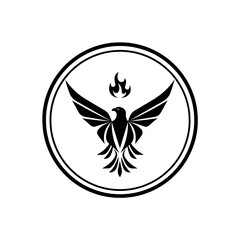 Black and White Fire and Bird Logo