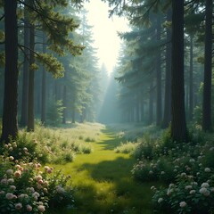 Fototapeta premium Tranquil Forest Oasis: A Fragrant Sanctuary of Nature