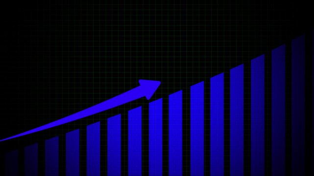 The statistical curve rises. Animation illustration of rising statistical .Business growth and business success glowing graph presentation with dollar icon. Business growth concept in graph .