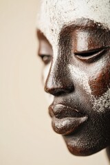 Close-Up of African Ancestral Mask on Neutral Background