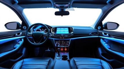 Modern Car Interior with Blue Ambient Lighting
