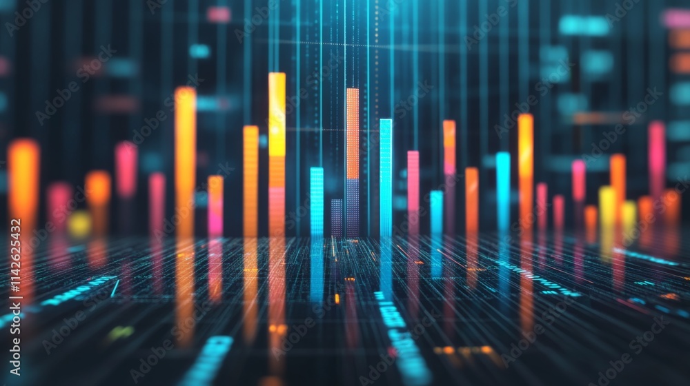 Aufkleber vibrant data visualization with colorful bars and digital background