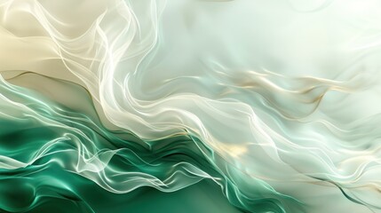 Emerald and Ivory Flow: Abstract waves of green and white create a serene and elegant visual.