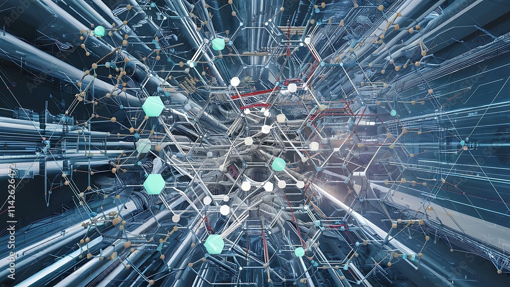 Poster science network pattern connecting lines and dots technology hexagons structure or molecular connect